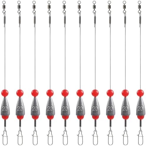 Carolina Rigs for Bass Fishing, Pre Rigged Carolina Catfish Rigs Kit Ready Tied Steel Fishing Leaders with Bullet Fishing Weights Beads for Saltwater Freshwater 3/8oz 1/2oz 3/4oz by SILANON