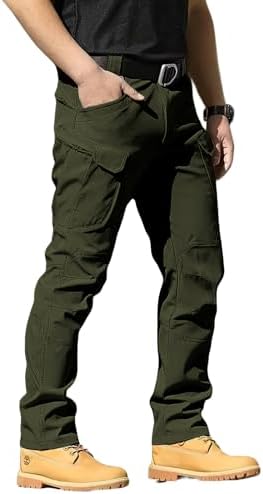 Men's Tactical Pants Stretch Waterproof Fabric Durable Cargo Pants for Hiking Casual Work Multi Pockets (No Belt) by LYRXXX