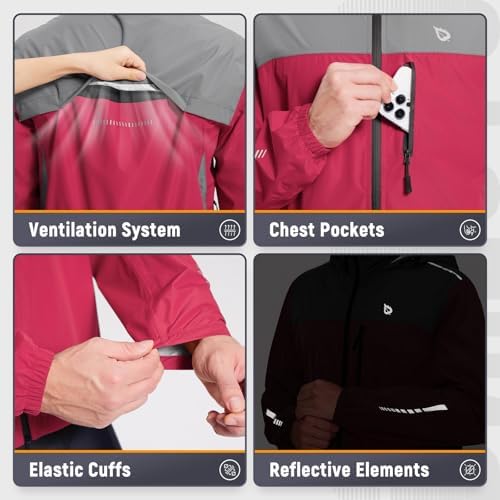 baleaf Men's Rain Jacket Waterproof Hood Lightweight Reflective Packable - Image 5