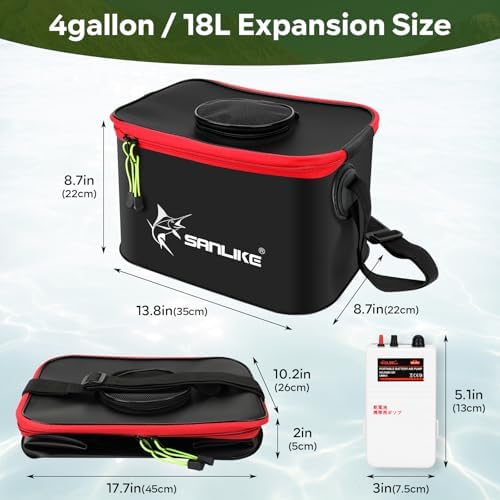SANLIKE Foldable Live Fish Bucket Kit with Aerator Pump Leakproof Livewell - Image 2