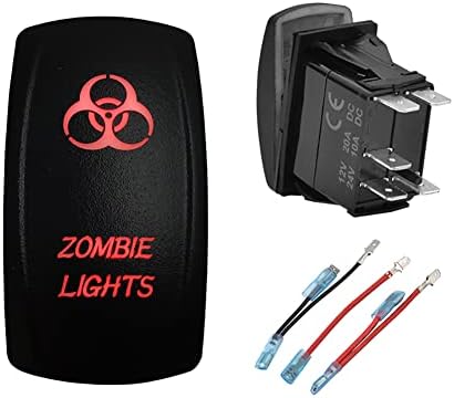 12V 24V RED Led Zombie Lights Rocker Switch with Jumper Wires 5 PIN ON-Off Toggle Switch for Car Truck Trailer SUV Off Road Vehicle Automotive Replacement Switch by BACAUTOPARTS