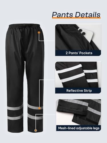 Men's Rain Suit High Visibility Reflective Work Rain Jacket Pants for All Sport Farm Fishing Motorcycle - Image 6
