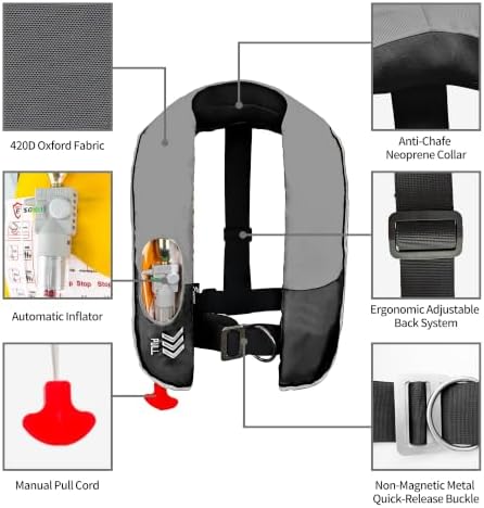 Manual Inflatable Life Jacket,Preserver PFD for Adults,Life Vest for Adults,Supports Weight up to 330 pounds - Image 2