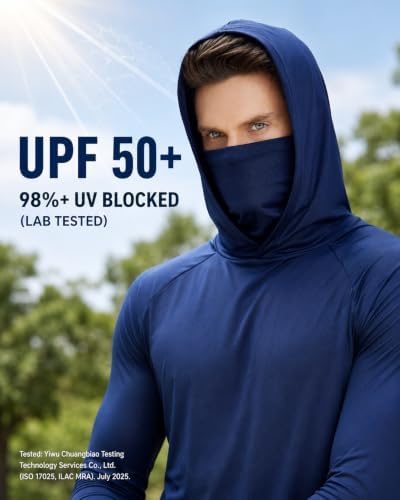 3/6 Packs Mens Sun Protection Fishing Hoodie with Face Mask - Image 3