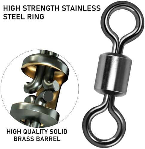 Alwonder 100-Pack Micro Swivels for Fly Fishing, Small Rolling Barrel Swivels Fly Fishing Tackles, High Strength Barrel Swivel Hook line Connector with Black Nickel Coating - Image 3