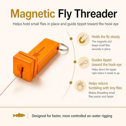 Fly Fishing accessories- Magnetic Fly Threader Bright Orange, 4-Slot Precision Threading Tool for Fly and Ice Fishing, Lightweight Plastic Hook Threader with Keychain for Wading Low Light Cold Hands - Image 2