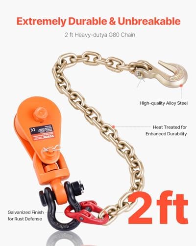 VEVOR 2 Ton Snatch Block with G80 Chain, Swivel Shackle, 3" Sheave for 3/8" Wire Rope, Snatch Block Pulley for Towing and Recovery Applications on Flatbed Tow Truck Rollback Wrecker Car Carrier Cable - Image 2