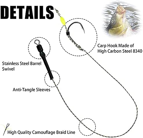 YOTO Carp Fishing Hair Rigs - 24 Pcs High Carbon Steel Curved Barbed Hooks with Swivels and Boilies - Image 4