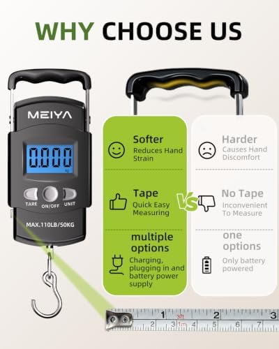MEIYA Fish Scale for Fishing, Rechargeable/AAA Batteries, 3ft Tape Measure - Image 2
