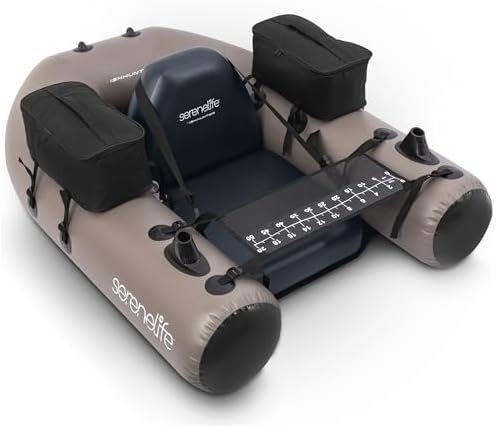 Serenelife Inflatable Fishing Float Tube – PVC Belly Boat for Angling with Fishing Rod Holders, 2 Waterproof Storage Pockets, Fish Ruler, 220 lbs Capacity by SereneLife