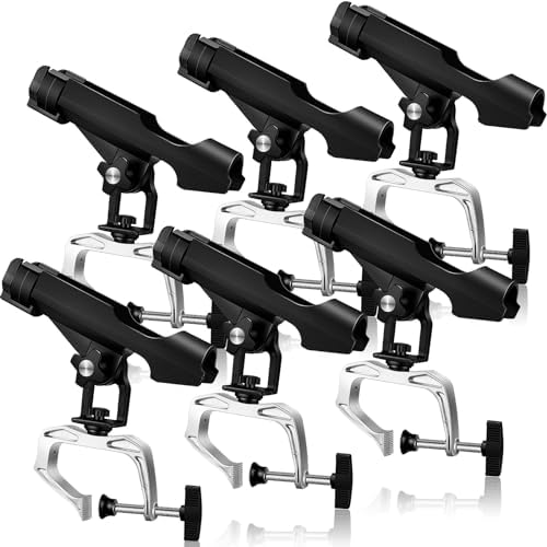 Liliful 6 Pack Fishing Boat Rod Holder 360 Degree Adjustable with Large Clamp Boat Rod Bracket Folding Fishing Pole Holders for Kayak Canoe Raft by Liliful