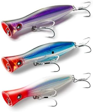 6.2 Inch 2.73 oz Saltwater Topwater Popper Fishing Lures with 3/0 4X Strengthened BKK Treble Hooks, Through-Wire for Strength & Durability, Target GT, Tuna, Sea Bass, Marlin by Unknown