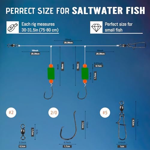 Pompano Rig Saltwater Surf Fishing Rigs – Double Drop Leader Rigs with Hooks, Floats, Beads & Snap – Easy Pre-Tied Terminal Tackle for Pompano, Whiting, Redfish - Image 3