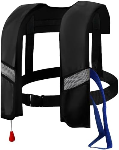 150N Automatic Inflatable Life Jacket – Adjustable Nylon Swim Vest with CO2 Inflation, Reflective Strips & Safety Buckle by FOLALIFE