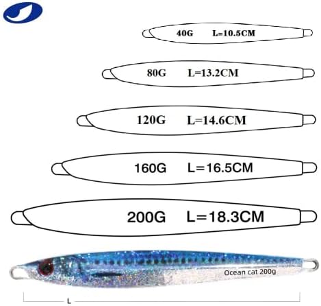 OCEAN CAT 1 PC Slow Fall Pitch Fishing Lures Sinking Lead Metal Flat Jigs Jigging Baits with Hook for Saltwater Fishing 4 Colors 160G/200G - Image 2