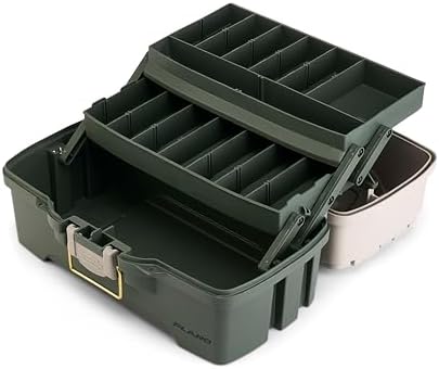 Plano Two-Tray Tackle Box, Green/Tan, Rust-Proof Brass Latch, Top-Access Tray with Deep Storage, Made in the USA, Portable Fishing Gear Storage Organizer - Image 5