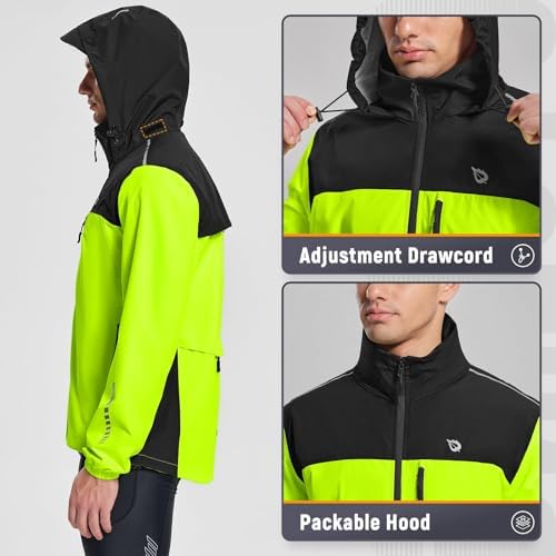 baleaf Men's Rain Jacket Waterproof Hood Lightweight Reflective Packable - Image 4