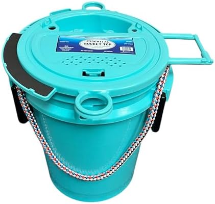 Lee Fisher Sports 5 Gallon Bucket - Rope Handle with Essential Top (Aqua) Integrated with Magnet pad, Rod, net, line, Tool Accessories Holder and Vented Opening, Holes for Live Bait. by Lee+Fisher+Sports