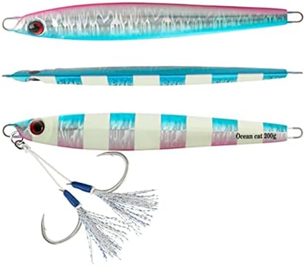 OCEAN CAT 1 PC Slow Fall Pitch Fishing Lures Sinking Lead Metal Flat Jigs Jigging Baits with Hook for Saltwater Fishing 4 Colors 160G/200G by OCEANCAT