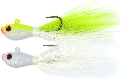 Kmucutie 2 pcs Deer Tail haiKr bucktail Jig Saltwater or Freshwater Bait 2oz / 3oz/4oz/6oz/8oz，for bass flounder fluke Striper Fishing Lure by kmucutie