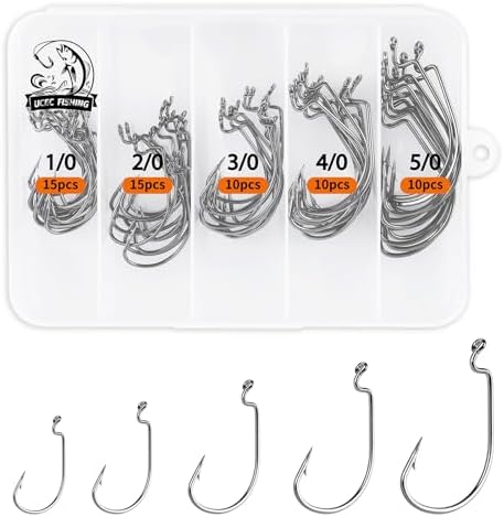 UCEC EWG Fishing Hooks, Offset Worm Hooks for Bass Fishing Hook Texas Rig by UCEC