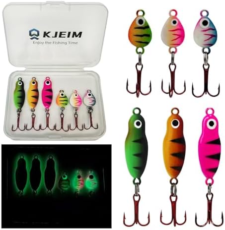 Ice Fishing Jigs Luminous Ice Fishing Lures Glowing Jig Gear Winter Fishing Jigging for Crappie Pike Panfish Walleye Perch Bluegill 6pcs/20pcs by KJEIM