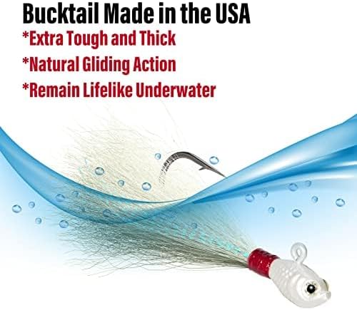 Dr.Fish 3 Pack Bucktail Jig Lure Hair Jig Saltwater Freshwater Lures Surf Fishing Bass Flounder Striper Bluefish Halibut Redfish - Image 3