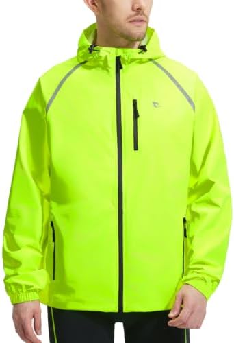 baleaf Men's Rain Jacket Waterproof Hood Lightweight Reflective Packable by baleaf