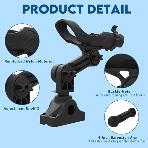 Fishing Rod Holder for Kayak & Boat with Side Deck Mount, 360 Degree Adjustable, Compatible with Spinning, Casting, Fly Reels - Image 5