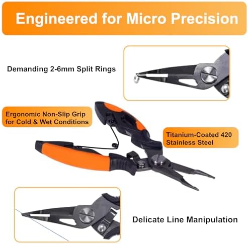 Titanium Coated Micro Fishing Pliers Precision Split Ring Pliers for Ultralight Fishing with Storage Pouch & Lanyard Orange - Image 5