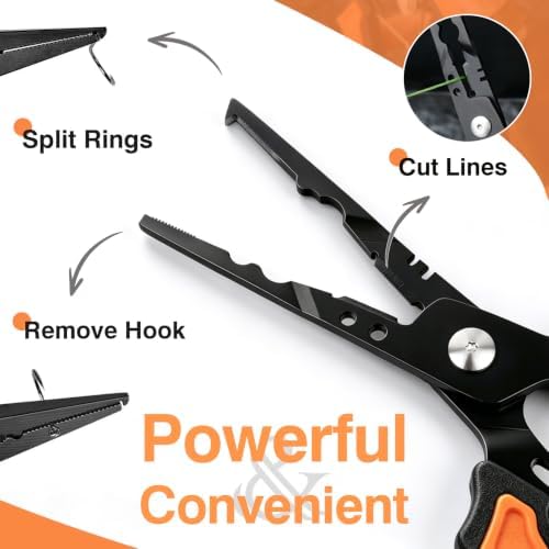 7" Split Ring Fishing Pliers, Multi-Function Line Cutter Sheath & Lanyard - Image 2