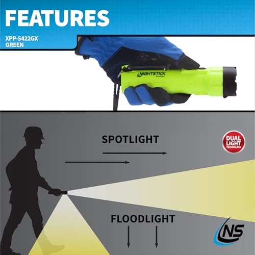 Nightstick XPP-5422GX Intrinsically Safe Dual-Light Flashlight, LED Light Source, Green/Black - Image 3