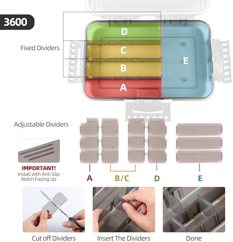 RUNCL Fishing Tackle Box, Waterproof Tray for Jigs Lures, Thicker Floating Tackle Utility Box with Adjustable Dividers, 3600/3700/Large 3700 Size - Image 6