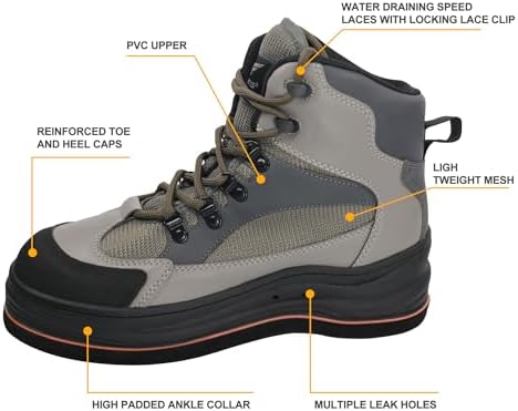 8 Fans Men's Wading Boots Non-Slip Felt Sole, Superior Comfort for Anglers, Perfect for Fly Fishing - Image 3