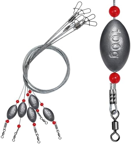 Fishing Egg Sinker with Soft Plastic Core Weight Rigs 5pcs Flounder Rig Saltwater,176.37lb Fishing Wire Leader with Egg Sinker Swivels Snap, Grouper Bottom Fishing Rigs by Fishing