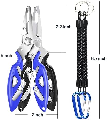 Fishing Pliers, Stainless Steel Fish Hook Remover 2PCS, Multi-Function Fishing Line Cutter Split Ring Opener, Fishing Braid Scissors Gear Accessories Fish Gripper with Lanyard Fly Fishing Tool - Image 5