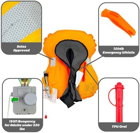 Manual Inflatable Life Jacket,Preserver PFD for Adults,Life Vest for Adults,Supports Weight up to 330 pounds - Image 3
