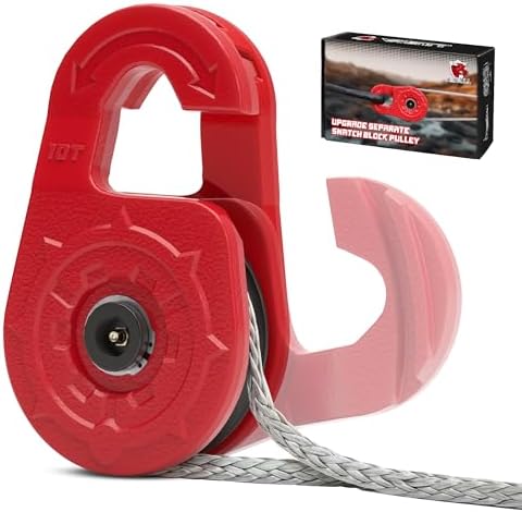 Towing Winch Snatch Block, Separate Pulley Block, Multiple-Purpose G80 Heavy Duty Forged Winch Snatch Block Pulley, 22Tons(46,051lbs) MBS, for Synthetic Rope Off Road Recovery, Red by AMBULL