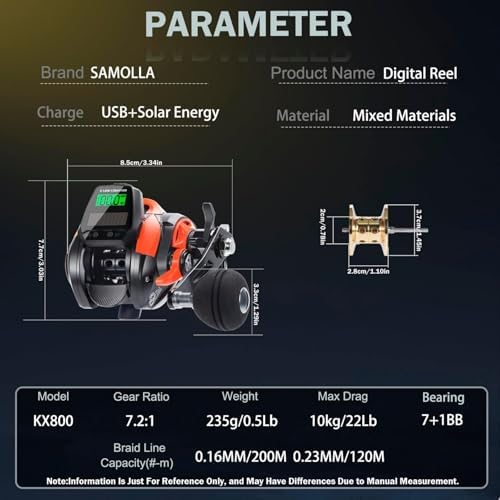 Line Counter Digital Baitcasting Fishing Reel with LCD Display Ultralight Baitcaster Reel, 22-35 Lb Max Drag, 6.3:1/7.2:1 Gear Ratio, Left/Right Hand, for Freshwater & Saltwater - Image 6