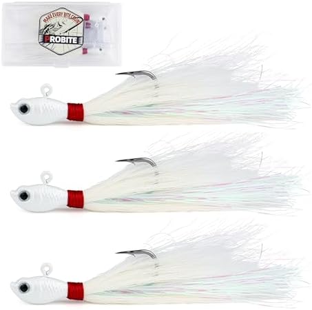 Bucktail Jig Lure 3 Pack, Deer Hair Head Jigs for Saltwater & Freshwater Fishing, Surf Boat Inshore Jigs for Striped Bass, Bluefish, Snook, Flounder, Redfish by PROBITE