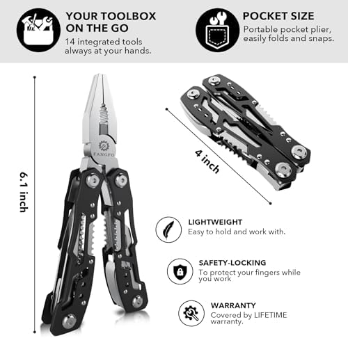 14-In-1 Multitool with Safety Locking, Professional Stainless Steel Multitool Pliers Pocket Knife, Bottle Opener, Screwdriver with Nylon Sheath ，Apply to Survival,Camping, Hunting and Hiking 6 Pcs - Image 3