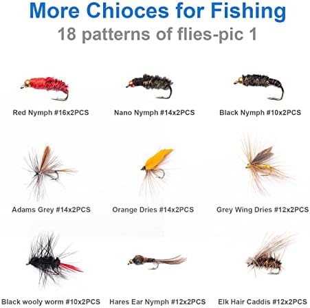 Hand-Tied Fly Fishing Flies Kit, Dry Wet Flies Nymphs Streamers Assortment for Trout & Bass with Waterproof Fly Box - Image 3