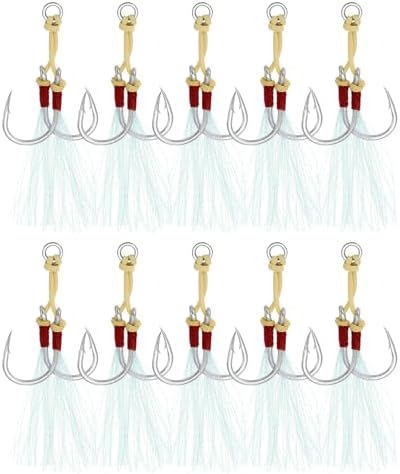 PATIKIL Fishing Assist Hooks Kit, Double Assist Jigging Hook with Glow Tassel for Slow Pitch Jigs Vertical Jigging Lure by PATIKIL