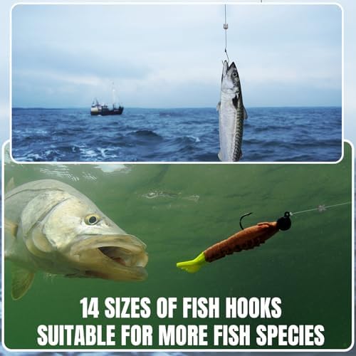 JellyArch 700 Pcs Barbed Fishing Hooks 14 Sizes Carbon Steel Fishing Hooks - Image 6
