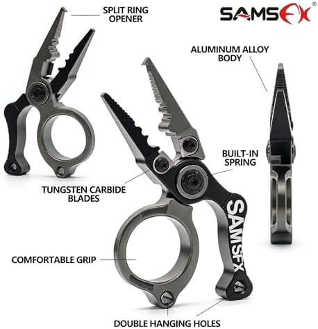 SAMSFX Mini Fishing Pliers with Fly Fishing Zinger Retractor, Fish Hook Remover Tool, Split Ring Pliers for Saltwater & Freshwater, Tungsten Carbide Cutters, Fishing Gear Gift for Anglers - Image 3