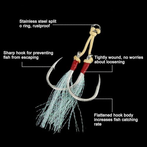 PATIKIL Fishing Assist Hooks Kit, Double Assist Jigging Hook with Glow Tassel for Slow Pitch Jigs Vertical Jigging Lure - Image 3