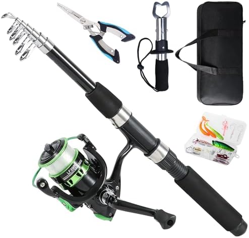 Tripquips Fishing Rod, 6.9ft Telescopic Fishing Rod and Reel Combo with Fishing Pliers and Lip Gripper Fishing Equipment, 5.2:1 Pre-Loaded Spinning Reel Combo Set Fishing Pole by Tripquips