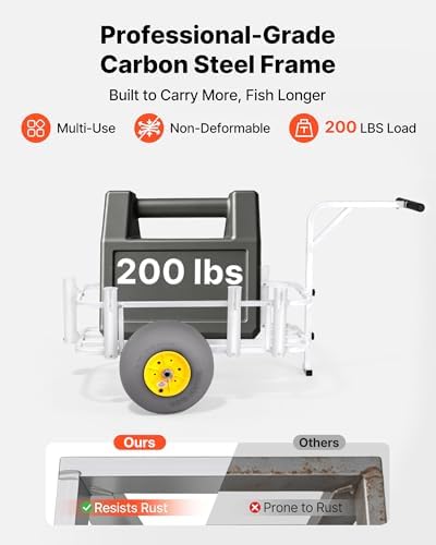 VEVOR Beach Fishing Cart, 200 lbs Load Capacity, Foldable Fishing Cart with Heavy-Duty Carbon Steel Frame, 13-Inch All-Terrain PU Balloon Tires, 7 Rod Holders, for Outdoor Activities Camping Picnic - Image 2