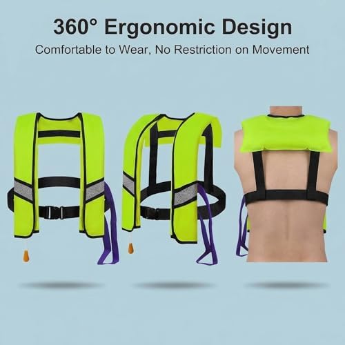 Automatic Inflatable Life Jacket Vest for Adults, Supports up to 330 lbs, with Reflective Strips and Manual Inflation Tube - Image 2