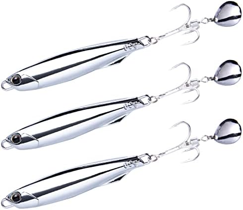 Dr.Fish 3 Pack Jigging Spoons Metal Casting Jigs Bladed Treble Hooks Saltwater Casting Spoons Surf Fishing Trolling Lures Vertical Diamond Jigs Mackerel Striper Bluefish Lures by DrFish